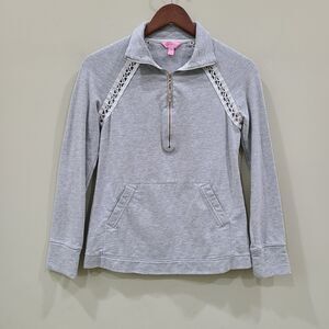 Lilly Pulitzer Womens Skipper Popover Sweater Seaside Gray White Lace Size XXS